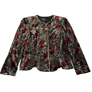Velvet Floral Gold Black Holiday Jacket Top Wome's Size 12P Metallic R&K Evening